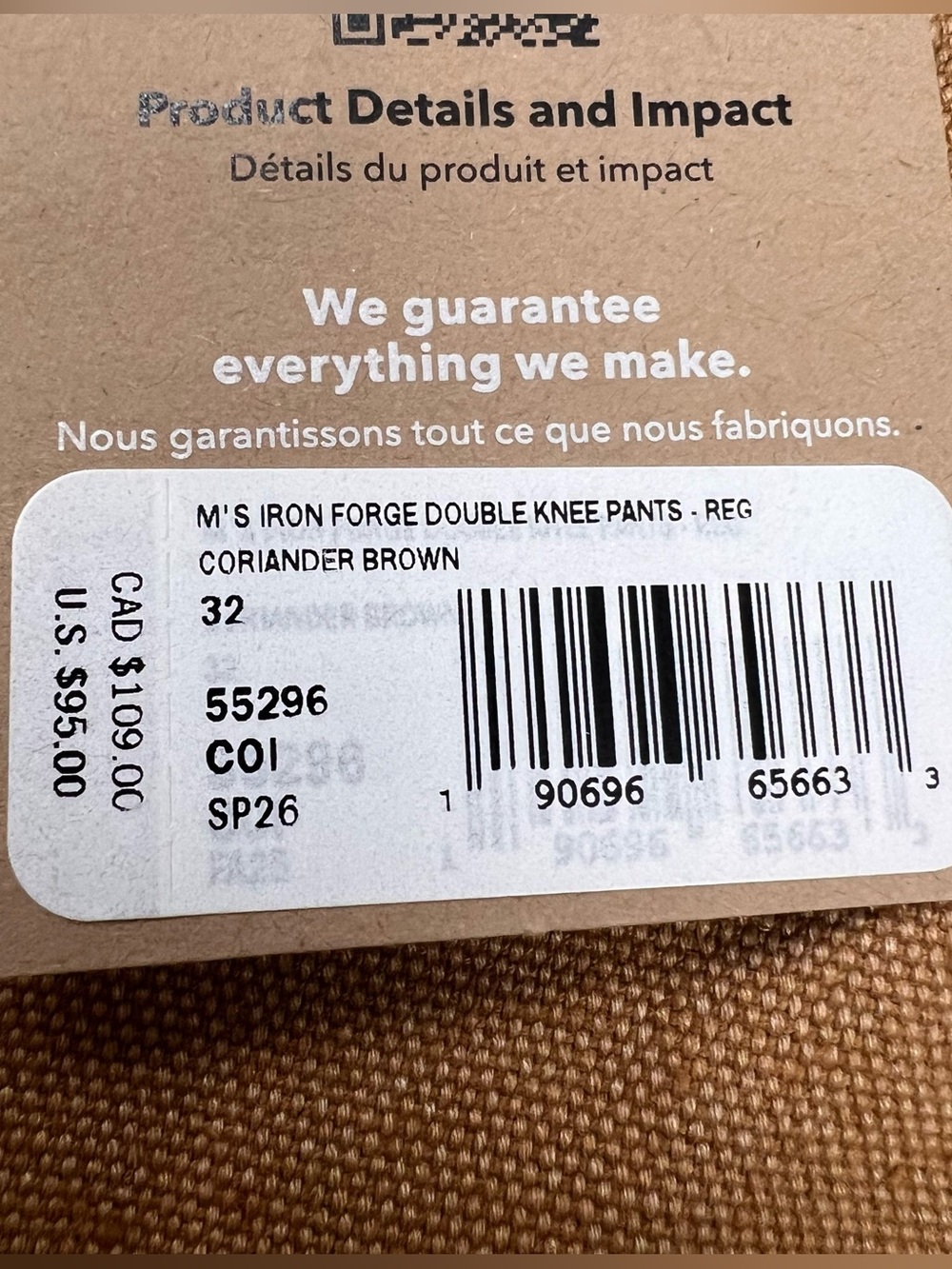 Patagonia Iron Forge Double Knee Pants Men's 32X33 Brown Hemp Canvas Work Wear - Picture 7 of 15